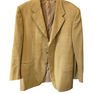 Canali Mens Pure Wool Windowpane Blazer Sport Coat Yellow Tan Italy 56R US 46R